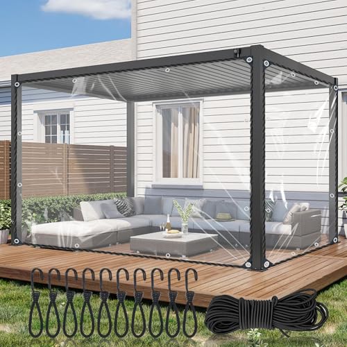 HUAESIN 3x3m Clear Tarpaulin Waterproof Heavy Duty 440g/m² PVC Clear Tarp with Eyelets, Elastic Rope, Bungee Cords with Hook Large Transparent Tarpaulin Plastic Sheet Cover for Gazebo Garden