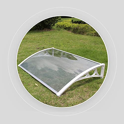 Toldo Cubierta de Policarbonato Transparente con Soporte Blanco,Marquesina para Puertas y Ventanas Curva,Tejadillo de Protección UV Contra La Lluvia Escalable Exterior (60x110cm/24"x43") Cover