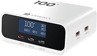 Portronics 100W Adapto 100D Fast Charging 5 Port Adaptor with LCD Power Display, 3 Type C PD Port, 2 USB-A Mach Port, Fast...