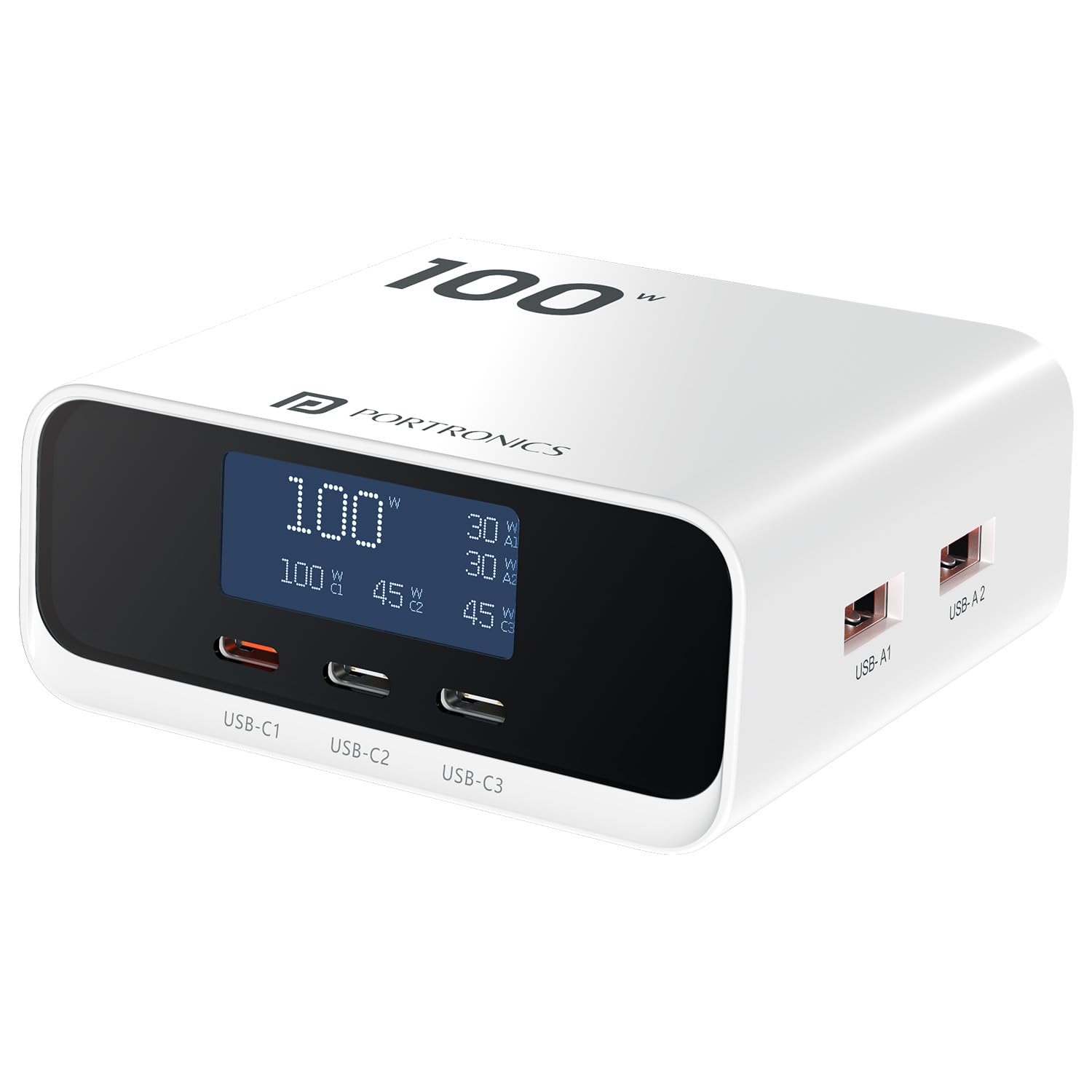 Portronics 100W Adapto 100D Fast Charging 5 Port Adaptor with LCD Power Display, 3 Type C PD Port, 2 USB-A Mach Port, Fast Charging Compatible with Laptops, Macbooks, Smartphones (White)-picture-27