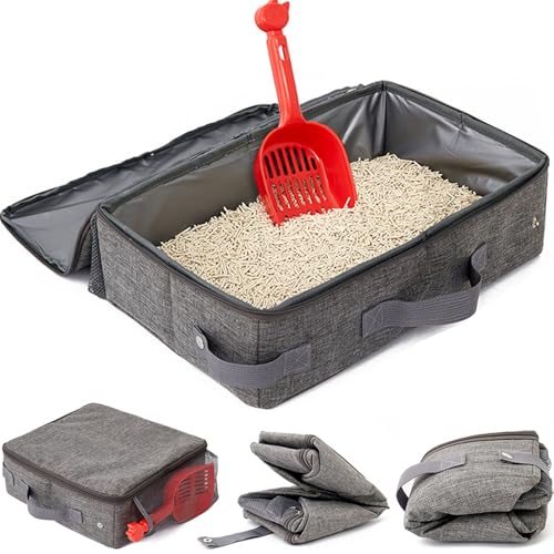 45 x 35 cm, Katzentoilette Faltbar Katzen, Faltbare Tragbare Katzentoilette, Mit Deckel, Katzen Katzenklo, Kann als Kätzchentoilette, Grau