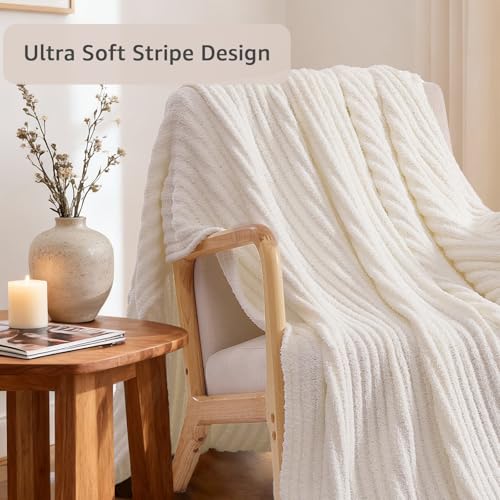 WRENSONGE Striped Throw Blanket, White Soft Cozy Fluffy Warm Hand Made Throw Blankets for Couch, Sofa, Chair, Bed, Camping, Picnic, Travel Lightweight Bed Blanket - 50"*60" — view 4