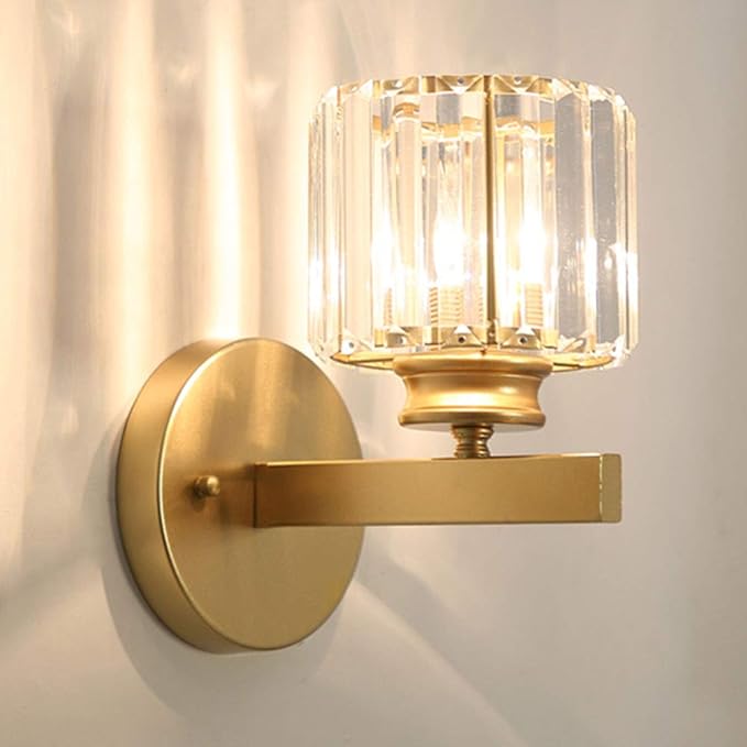 Mengjay Moderne kristallen wandlamp LED creatieve lichtoplossing voor slaapkamer, woonkamer, hal, eetkamer, bed, E27-fitting, lamp niet inbegrepen (goud)