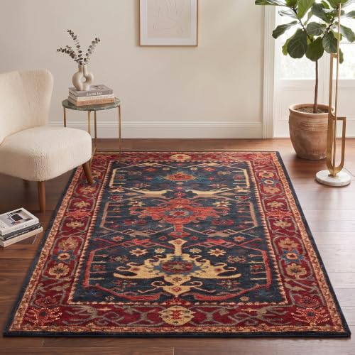RUGWYN Traditional Handmade Wool Area Rug – Oriental Medallion Floral Pattern, Vintage Classic Bordered – Thick Plush Pile Decorative Carpet for Living Room Bedroom Dining Room (Blue Multi, 4' x 6')