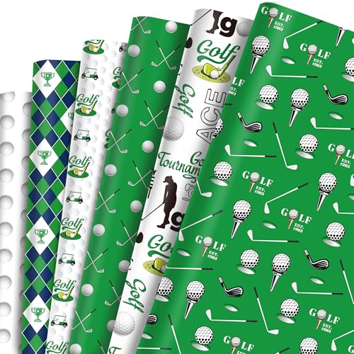 12 Sheets Golf Wrapping Paper for Men & Boys -