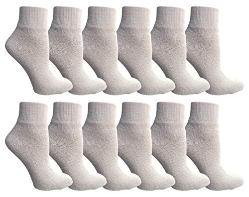 12 Pairs Value Pack of Wholesale Sock Deals Womens Ankle Socks, White, 9-11