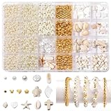 CHARM PEARL BRACELET MAKING KIT -This bracelet kit contains 650 round pearls, 10 shaped pearls, 10 rectangular pearls, 250 sparkly gold loose spaced beads, 8 different shapes of sea-themed charm pendants and a 10-meter long bundle of white elastic cr...