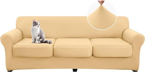 Miniatura 17 de hyha Fundas de sofá de 4 piezas para sofá de 3 cojines, fundas de sofá suaves y lavables, fundas de sofá elásticas para perros, protector de muebles