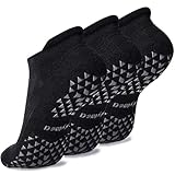 Hylaea Pilates Socks for Hospital, Barre, Non Slip Yoga Socks with Grip for Women & Men, Ankle Cut, Cushioned, Anti skid, Home Slipper Socks, Black, Small-Medium
