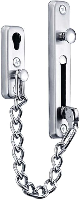 Door Chain Stainless Steel Security Chain Lock, Sliver Door Chains Sliding Bolt Latch Guard Safety Catch, Security Private Door Lock with 4 Screws for Front Door Security for Home etc