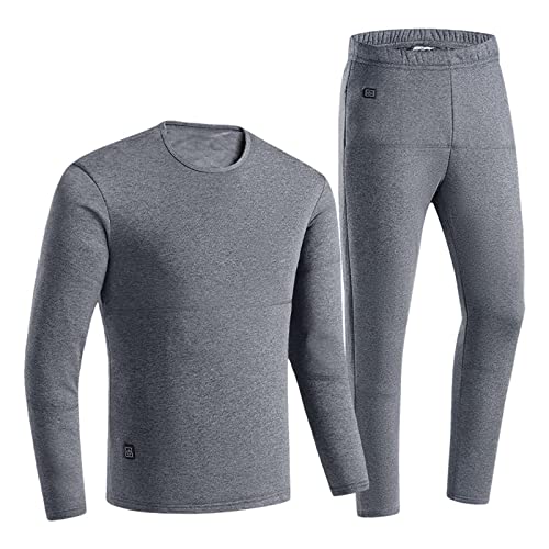 Electric Insulated Heating Underwear Suit For Men Women, Heated Thermal Underwear Set Winter Usb Charging Carbon Fiber Heating T Shirts Pants Washable Heated Base Thermal Layer Set Gray #TOP9