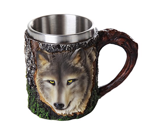 Caneca colecionável de lobo selvagem Pacific Giftware com forro de aço inoxidável, 368 g