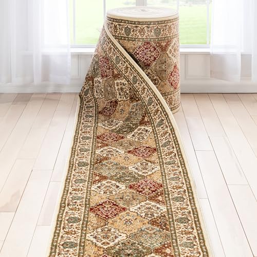 Well Woven Custom Size Hallway Stair Runner - Choose Your Length - Pyla Oriental Red Green 27 Inches Wide x 13 Feet Long Runner (27" x 13') Traditional Carpet