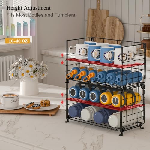 image for X-cosrack Adjustable Water Bottle Organizer,4-Tier Wall-Mounted Water 