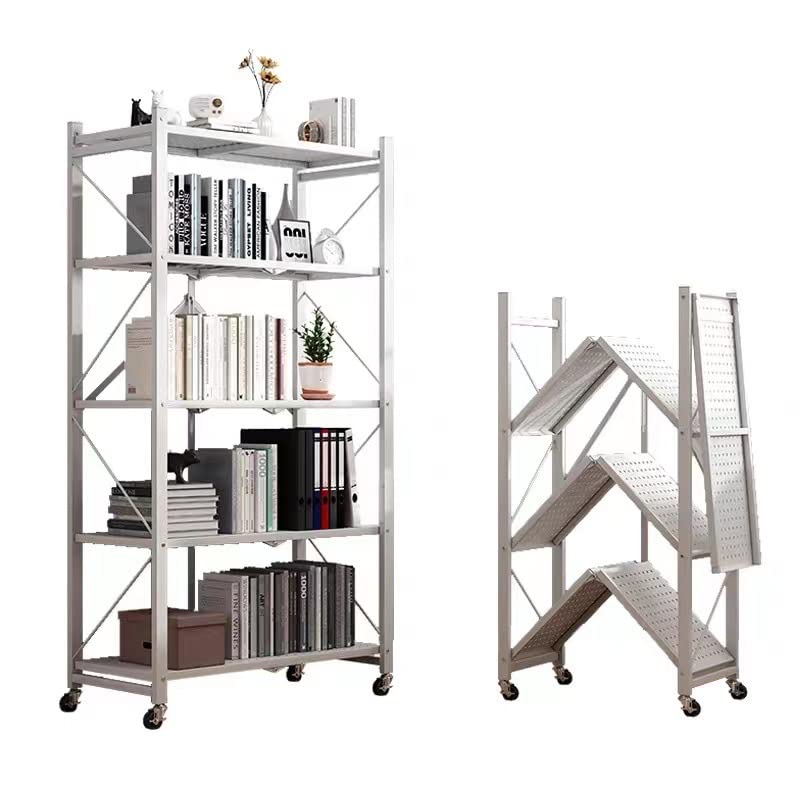 Image of Mild Steel Foldable Movable Storage Rack /Organiser, Book Shelf for Living Room, Office, Library ((White, 5 Layer))