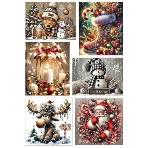 TCDZMYGS 6 Pack Christmas Diamond Art Kits for Adults - Winter Diamond Painting Kits for Adults 5D Round Full Drill Gem Art for Adults DIY Paint by Diamonds Dots for Home Wall Decor 14x14-12x16inch