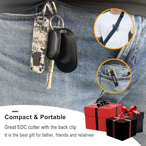 Image of Caressolove Automatic Utility Knife, Safety Black Box Cutter Retractable, EDC Push Button Knife, Exacto Scalpel Knife, 10PCS #23 Razor Blades Pocket Knife with Clip (Camouflage)