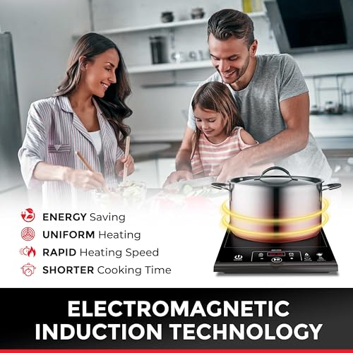 Mueller RapidTherm Portable Induction Cooktop Hot Plate Countertop Burner 1800W, 8 Temp Levels, Timer, Auto-Shut-Off, Touch Panel, LED Display, Auto Pot Detection, Child Safety Lock, 4 Preset Programs