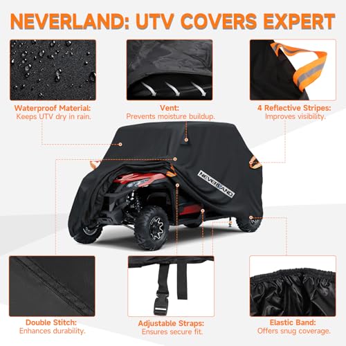 Image of NEVERLAND UTV Cover Heavy Waterproof Denier Oxford Cloth for Polaris RZR Yamaha Can-Am Defender Kawasaki Ranger Cover 4-6 Passenger Black