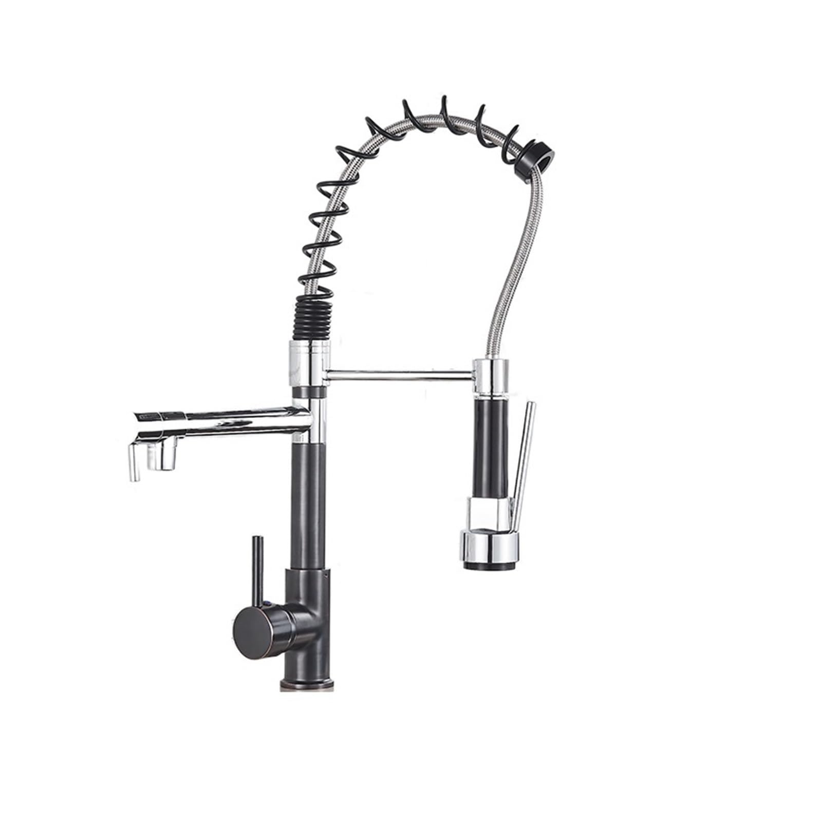 Robinet de cuisine rotatif double jet avec douchette extractible bicolore