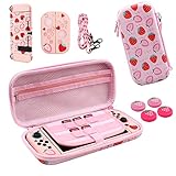 Strawberry Protective Case and Carrying Case bag Accessories Compatible with Nintendo Switch ,RALAN Strawberry switch hard case + 4 cute strawberry thumb grips caps.