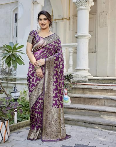 Image of Yashika Women's Trendy Pure Banarasi Kanjivaram Saree with Blouse Material