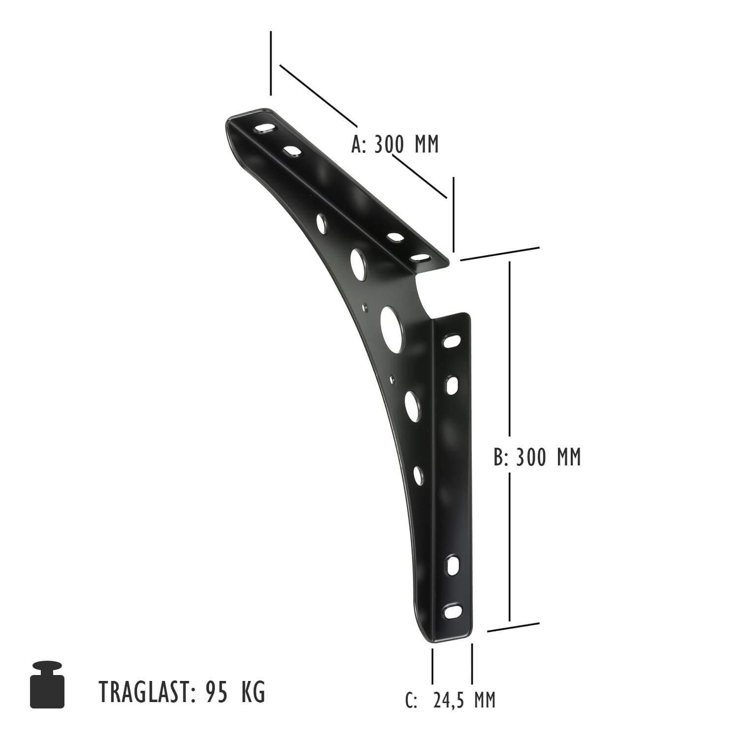 6 x siwitec Delta Line Konsole 300 x 300 mm in Schwarz, Regalwinkel mit 95 kg Traglast, Regalträger