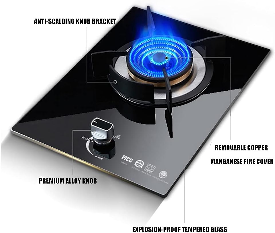 Gas Stoves Gas 4.5KWGas hob Built InGas hob 1 Burner with FFD/FSD Black Glass (Gloss) Enamel Pan Stands NG/LPG Convertible [Energy Class A] (Color : LPG) (Lpg)
