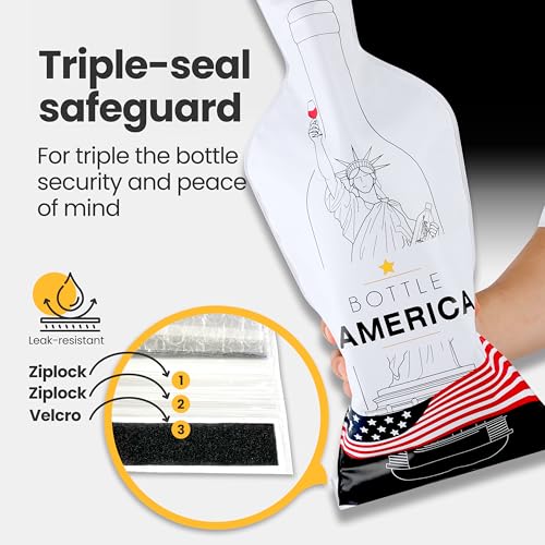 Bottle America 3-lagige, wiederverwendbare Wein-Reise-Schutzhüllen, stoß- und auslaufsicher, Tragetasche, Gepäck, Flugzeug, Kreuzfahrt, Auto, Geschenk, Urlaub, Party, 3 Stück mit 3 Luftpolsterfolien