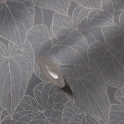 Papier peint non tissé gris argenté métallisé pour décoration murale - 4