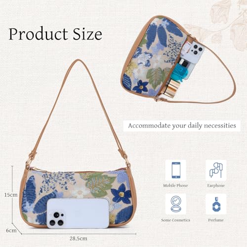 Oweisong Women Floral Beaded Purses Summer Hobo Embroidered Shoulder Bag Leather Sequin Top Handle Underarm Handbag2
