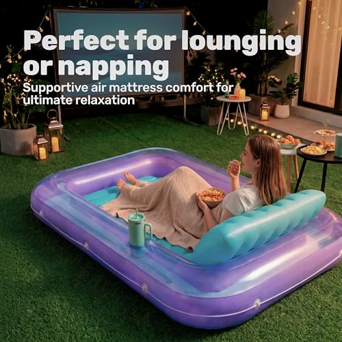 SLOOSH Inflatable Tanning Pool Lounger Float, 70" x 46" Pool Floats Adult with Pillow, 4 in 1 Suntan Tub Raft Floatie,Sunbathing Bed Lounge for Water Blow Up Ball Pit Party Gifts, L-Purple Green by Sloosh - Used condition - Image 7
