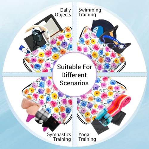 Image of Colorful Floral Gymnastics Grip Bag Small Drawstring Gym Bag Outdoor