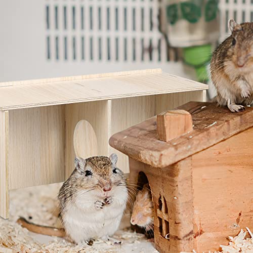 POPETPOP Hamster Hide 2 Pieces Hamster Wood House with Hanging Natural Wooden Swing Set Guinea Pig Toys Hiding House for Small Animals Habitat Decor - Image 4