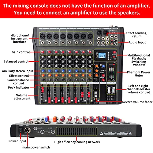 Mizisnr AX-80 Audio Mixer 8 Channel, Professional Music Sound Mixer Board With Reverb, Digital Dj Mixing Console thumb #5