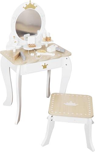 Miniatura 9 de Mesa de maquillaje para niñas pequeñas con espejo y silla, juego de mesa y silla para niños con cajón de almacenamiento, juego de tocador para niños