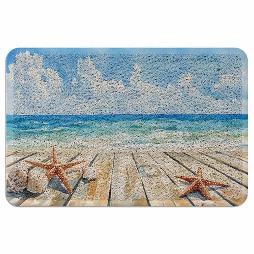 Evamona 玄関マット 泥落とし 屋外 室内 滑り止め 業務用 泥っぷマット 60x90 CM 夏 ヒトデ 砂浜 貝殻 海 麻布 耐摩耗性 速乾 オフィス お店 エントランス