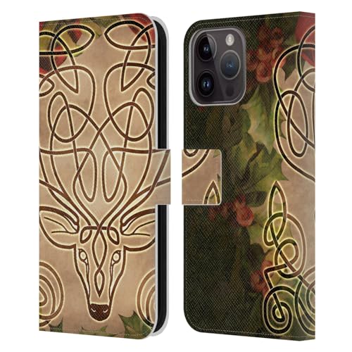 Carcasa cuero iPhone 15 Pro Max con patrón de arte celta y cierre de imán