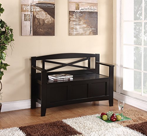 Osp Home Furnishings Metro X-Back Style Wood Entry Way Bench With Storage, Black Finish, (Met42-Bk) #TOP1