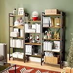 oneinmil Triple Wide 5-Shelves Corner Bookcase Industrial Vintage Wood Style Large Open Bookshelves for Home & Office (Brown, 5-Tier) - Image 2
