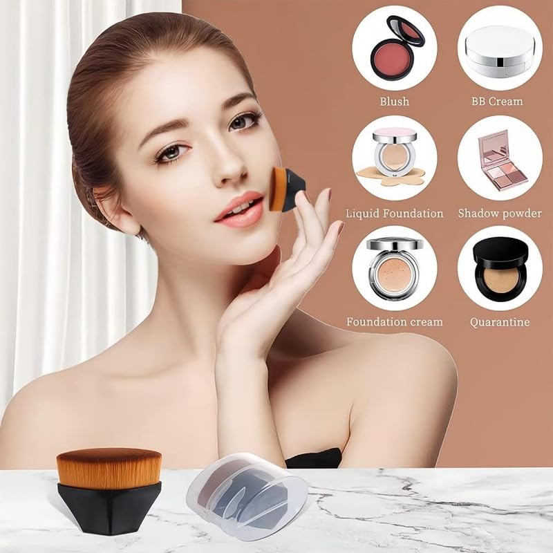 Avendreo Makeup Foundation Brush with Protective Case - Flat Top Kabuki Face Brush for Blending Liquid, Cream & Powder - Compact Blending Brush for Cream Makeup, Blush Brush for Women (Black) 4