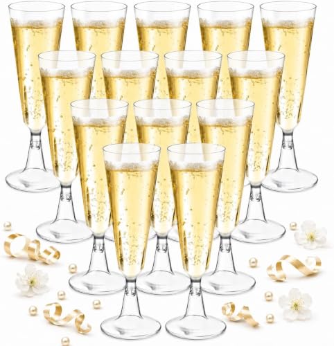 Huanmin Set di 30 bicchieri da spumante in plastica, set di bicchieri da champagne riutilizzabili, bicchieri da champagne da 160 ml, bicchieri trasparenti in plastica per matrimonio, compleanno, festa