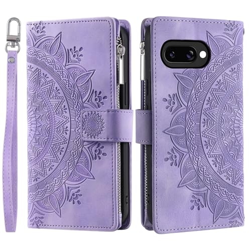 Étui à rabat Google Pixel 9A violet à fleurs avec porte-cartes