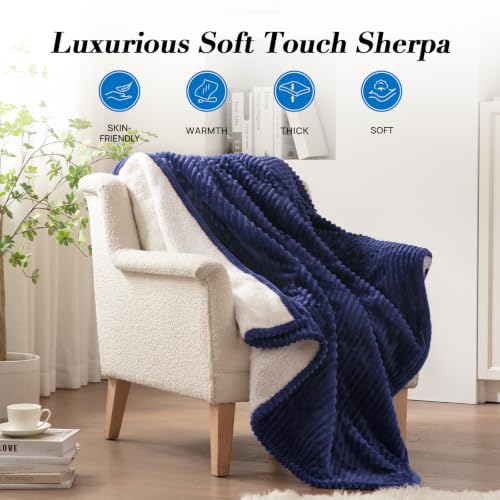 Image of Westinghouse Heated Throw Blanket, Fast Heating Blanket, 50x60 Inch, Navy | Soft Flannel Sherpa Electric Throw with 6 Heating Levels & 2-10 Hours Auto Shut Off, ETL Certification, Machine Washable