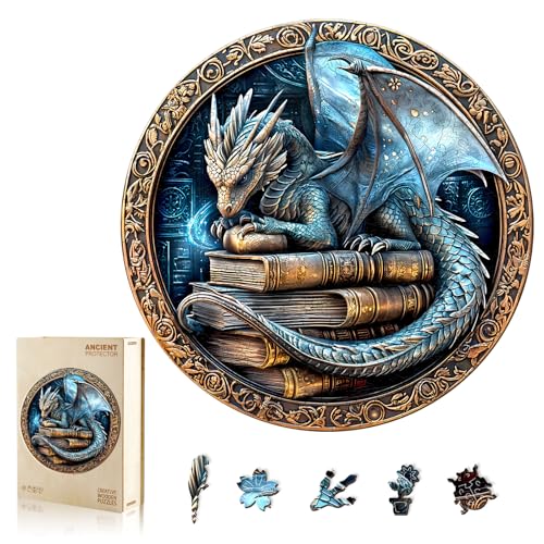 Holzpuzzle Erwachsene, Alter Drache Holzpuzzle, Unregelmäßige Einzigartige Form Puzzleteile, Geschenkverpackung, Ostergeschenke für Erwachsene und Kinder(L-34 * 34cm-300 Stück)