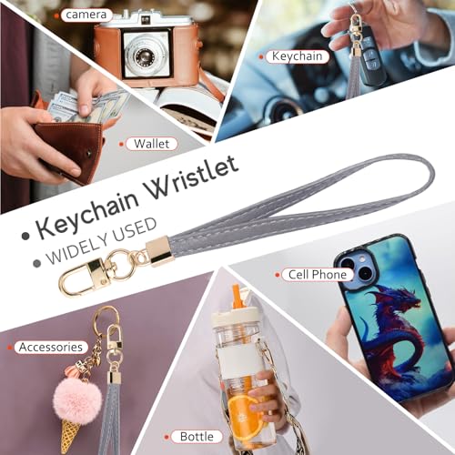 Image of KNGITRYI Wallet, Slim RFID Credit Card Holder with Wristlet Keychain, Gray (Unisex, PU Leather, 8 Card Slots, RFID Protected, Fashion Tassel)