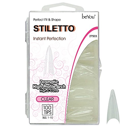 Beyou Natural Cosmo 500 Artificial False Nail Tips 10Sizes 23010 for Nail Shop Nail Salon (Stiletto 100)