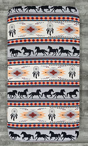 Image of Dear Baby Gear Baby Crib Sheets Toddler Bed Sheets - Breathable Fitted Bed Sheet - Nursery Bedding - Standard Crib Mattress Sheet for Girls & Boys - 52x28x10 (Southwestern Tribal Horses Aztec Print)