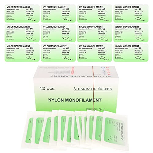 LAPLAY Suture Thread with Needle (12PK Nylon 4 0) - Practice Suturing, Camping Survival Demo, Military Tactical Drill, Hospital Clinic Rotation, First Aid Travel Safety, Veterinary Use