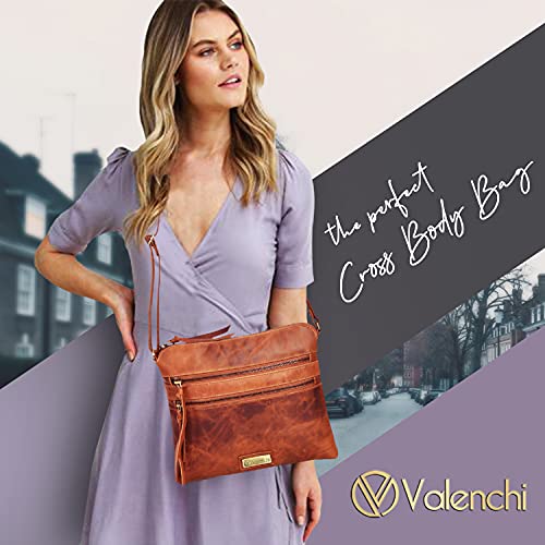 Genuine Leather Crossbody Handbag For Women - Shoulder Bag For Womens Handmade By Valenchi (Cognac Vintage) #TOP4